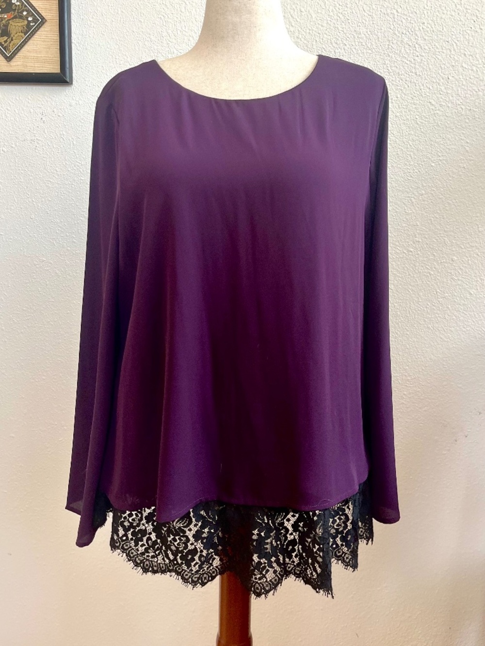 Karen Kane Purple Tunic with Black Lace Underlay, SizeXL